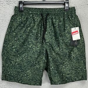 Z by Zella Mens Swim Trunks Small Green Camo Linerless Drawstring Swimwear NEW